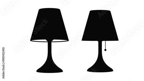 Two black lamps displayed against a white background silhouette