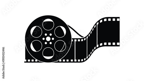 Film reel with perforated strip a striking black silhouette