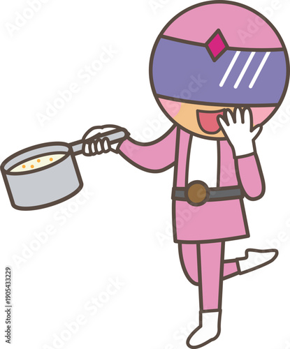 料理で暮らしと健康を支えるヒーローのキャラクターイラスト