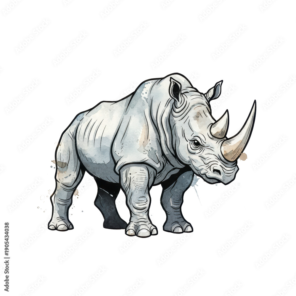 Fototapeta premium Watercolor rhinoceros on black background