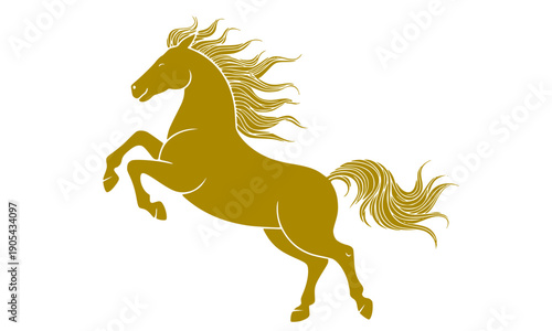 Golden rearing horse silhouette illustration - elegant yellow stallion in dynamic jumping pose for luxury logo, emblem, and decorative heraldic design