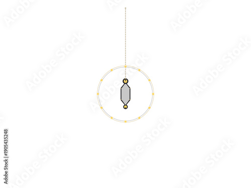 Islamic Ramadan lantern illustration with glowing design, suspended on chain in circular frame