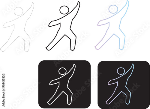 Modern minimalist vector icon set a human figure in a dynamic pose, ideal for representing movement, health, wellness, and active lifestyles