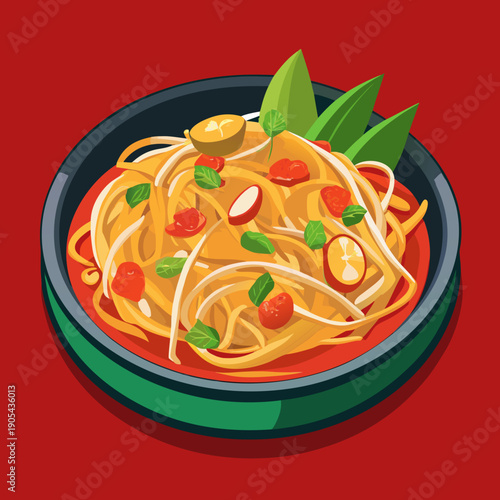 Pad Thai Noodles in a Bowl with Garnish