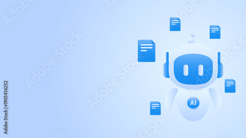 AI workflow automation artificial intelligence. ai agent workflow with floating digital documents. intelligent document processing system.