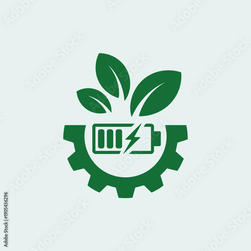 Green gear with battery and leaves eco friendly technology concept