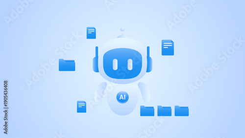 AI workflow automation artificial intelligence. ai agent workflow with floating digital documents. intelligent document processing system.