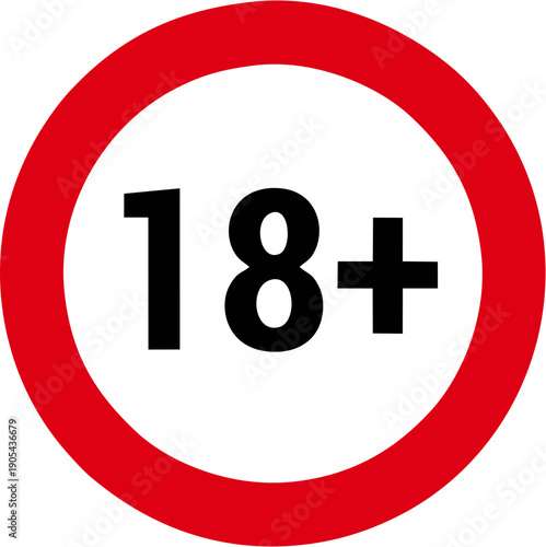 Age restriction sign with 18 text a prohibition symbol indicating adult content or access isolated on white Background