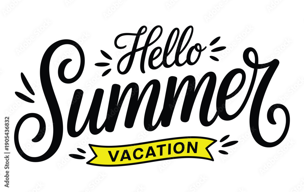 Fototapeta premium hand drawn brush script hello summer vacation typography design.