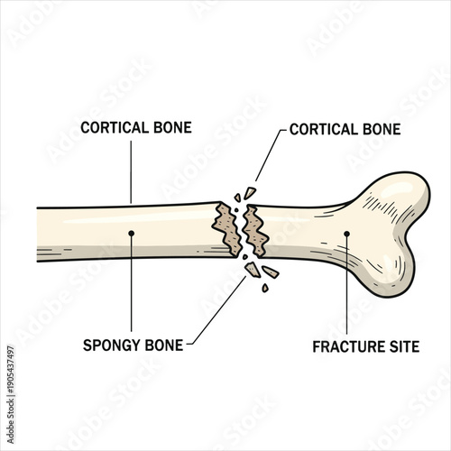 Broken Bone Fracture Diagram – Medical Anatomy Vector Illustration