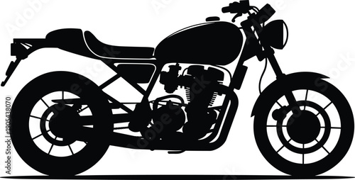 Motorcycle silhouette illustration of classic custom motorbike side view vintage cafe racer style isolated on white background