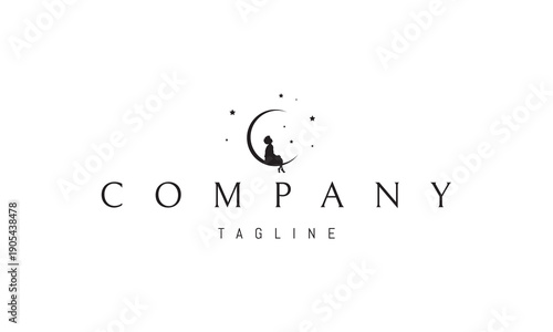A vector logo featuring an abstract image a dreaming child sitting on the moon, symbolizing imagination, hope, and gentle wonder.