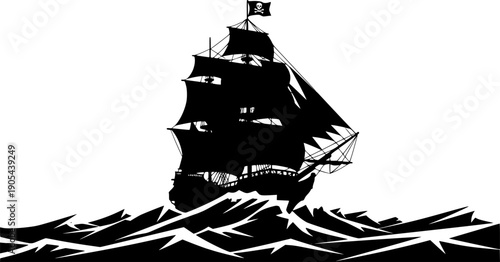 Old Nautical Sailing Ship Ocean Vector Illustration
