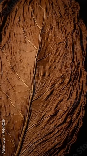 Close-up macro shot of a dry brown tobacco leaf texture.