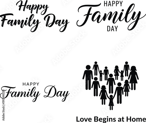 Family day greeting with silhouette of family members isolated on transparent background