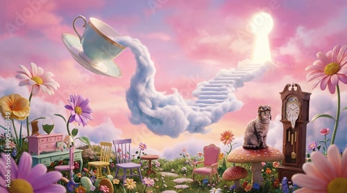 Whimsical Cat Fantasy World in the Clouds
