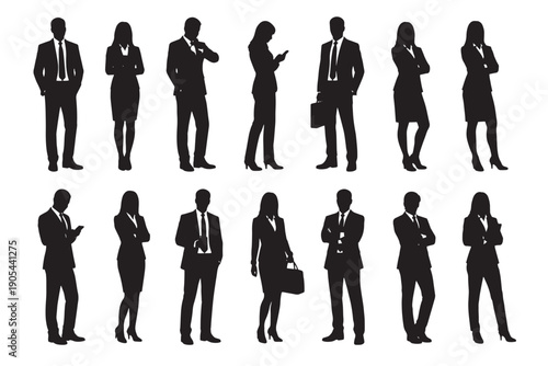 AIzaSyALIlE4TtMBn_NtB1nD4IkjCIqNNO1_fO0 Silhouettes of diverse business professionals and corporate team members in various poses, representing modern enterprise