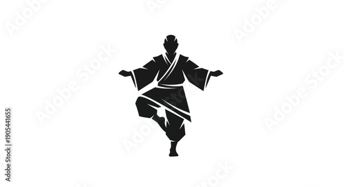 Karate practitioner silhouette on white