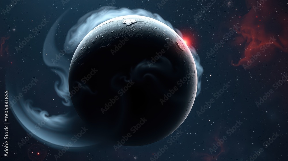Fototapeta premium Mysterious dark planet with glowing red light in deep space