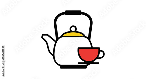 Kettle and cup icon isolated on white