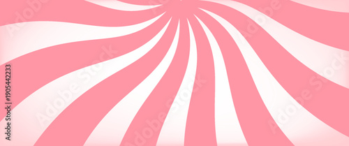Candy color sunburst background. Abstract pink cream sunbeams design wallpaper. Colorful spinning lines for template, banner, poster, flyer. Sweet rotating cartoon swirl or whirlpool. Vector backdrop