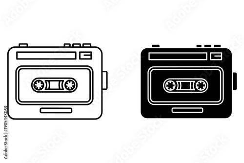 Retro Cassette Player and Recorder Duo: Black and White Icons for Nostalgic Music Lovers