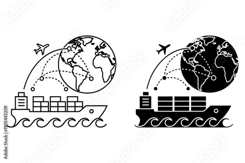 Global Shipping and Logistics Illustration with Cargo Ships and Airplanes
