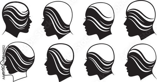 Black and white silhouettes of women's heads in profile