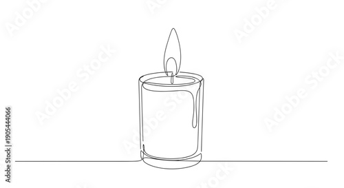 Simple line art of a candle with a flame on white background. Minimalist line drawing of a candle with a flickering flame on a white backdrop  