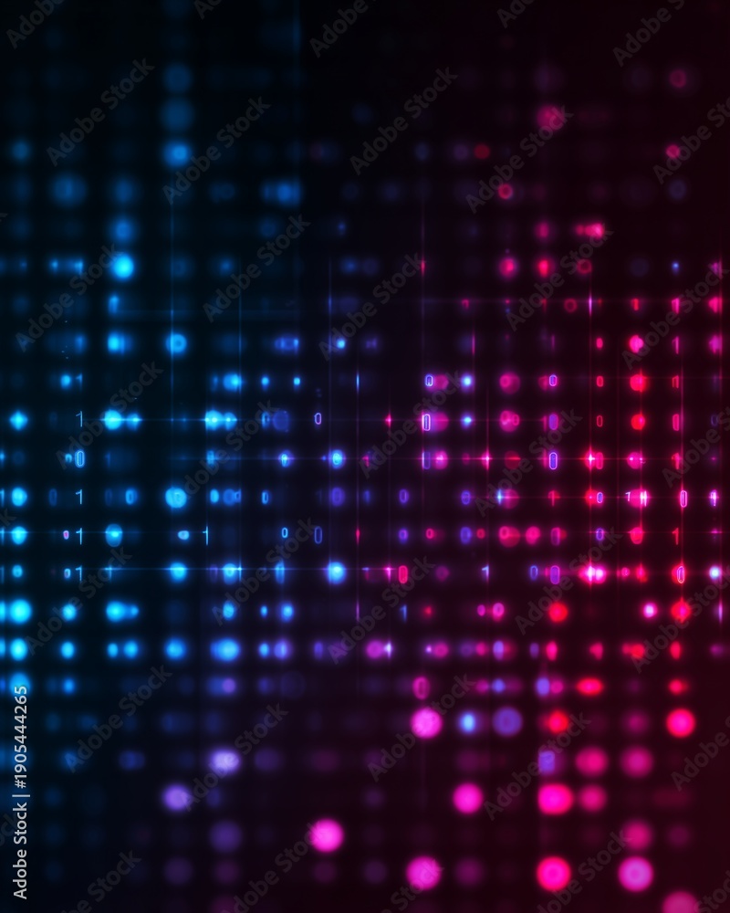 Obraz premium Digital Data Display: An abstract digital display glows with a vibrant array of interconnected data points, evoking the intricate complexity of modern technological systems.