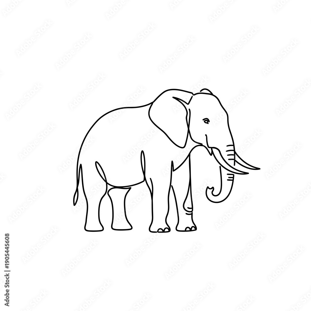 Fototapeta premium Minimalist line drawing of an African elephant in a simple style.