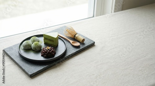 Wallpaper Mural Premium Food Photography for Advertising Elegant Matcha Dessert Arrangement on Slate Plate with Tools Torontodigital.ca