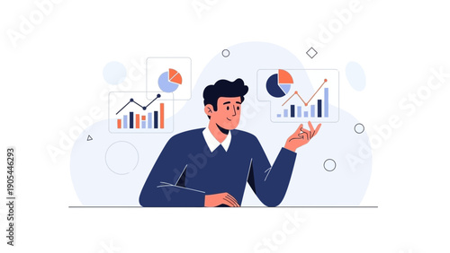 Man Analyzing Financial Charts and Graphs, Business Data Visualization