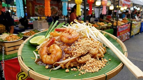 Wallpaper Mural Premium Food Photography for Advertising Delicious shrimp pad thai on a banana leaf with peanuts and lime Torontodigital.ca