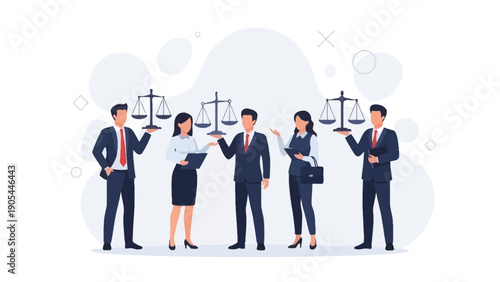 Lawyers Holding Scales of Justice Symbols, Legal Concept Illustration