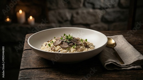 Wallpaper Mural Premium Food Photography for Advertising Creamy Risotto with Truffles and Microgreens on Rustic Table Torontodigital.ca