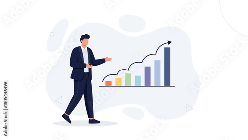 Businessman presenting growing financial graph, career success concept