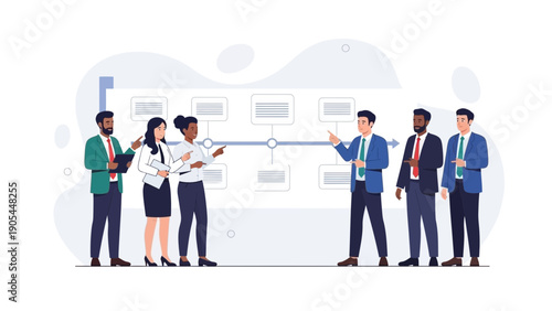 Diverse team collaborating on a project timeline and strategy