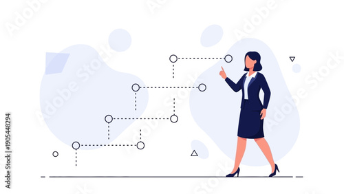 Businesswoman climbing stairs, graphic design, career progress, success concept