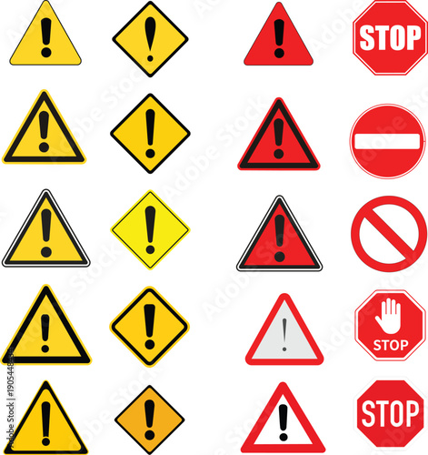 Set of caution, danger and warning signs Warning attention icons. Attention caution sign warning symbol icon set danger Exclamation mark signs.Warning icons.Caution alarm sign set.