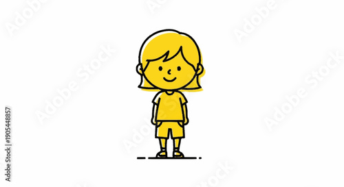 Happy Yellow Cartoon Girl Standing with a Smile.