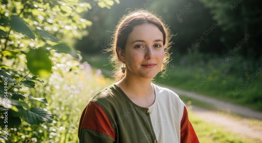 © sambath - A young woman standing in a forest, wearing a green and white top, with a serene expression on her face. © sambath - A young woman standing in a forest, wearing a green and white top, with a serene expression on her face.
