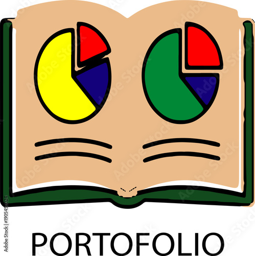 Business portfolio analysis with colorful pie charts in book