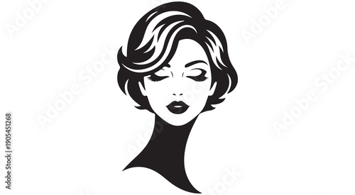 Stylish Black Silhouette of a Woman's Head with Short Hair and Glamorous Makeup