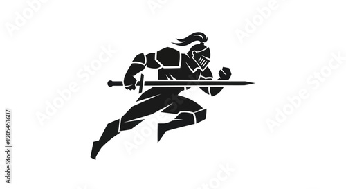 Knight in armor with sword running forward