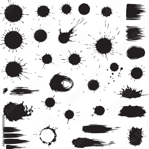 Abstract black ink splash and paint texture vector collection
