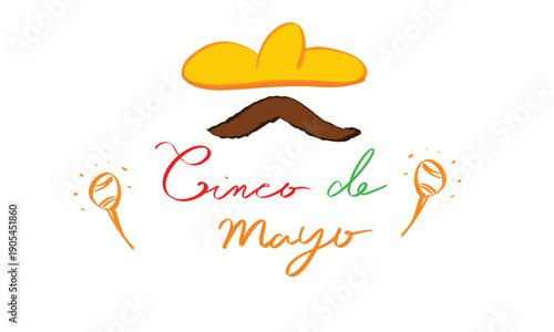 Cinco de mayo text font calligraphy hand written lettering script colorful beard hat mexico celebration festival sombrero cinco de mayo spanish drawing cactus mexican greeting card carnival event may 