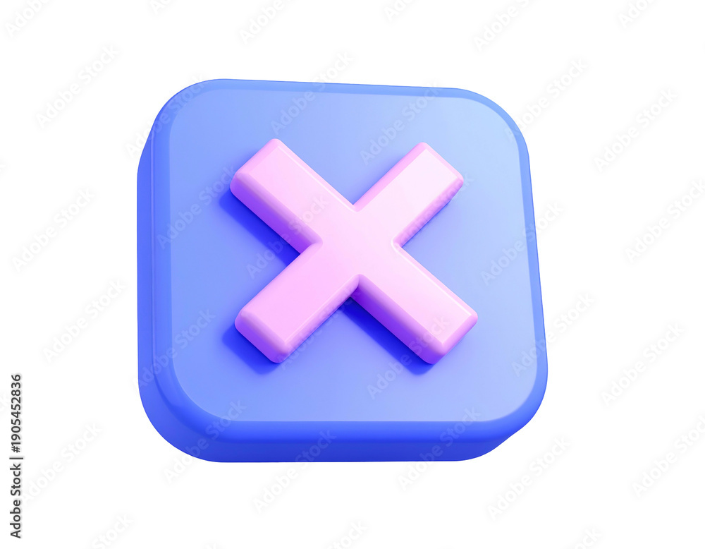 Obraz premium 3D light purple X symbol on blue rounded square