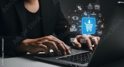 A person using a laptop for online shopping and e-commerce activities