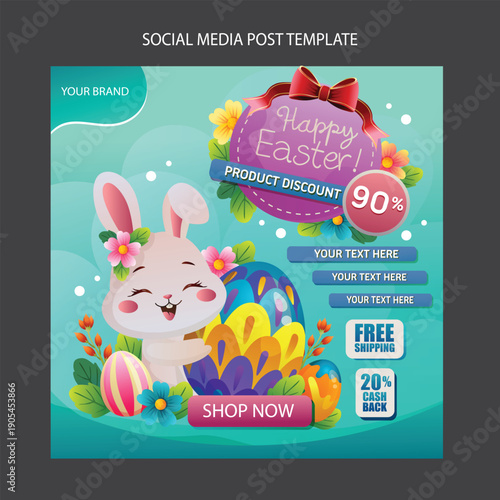 easter egg hunt happy baby bunny social media post template